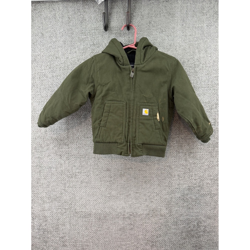 Carhartt‎ Hooded Canvas Jacket Kids 12M Olive Green Quilted Lining
